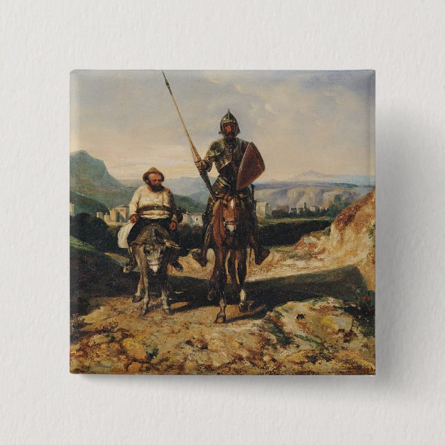 Badge Carré 5 Cm Don don Quichotte et Sancho (Devant)