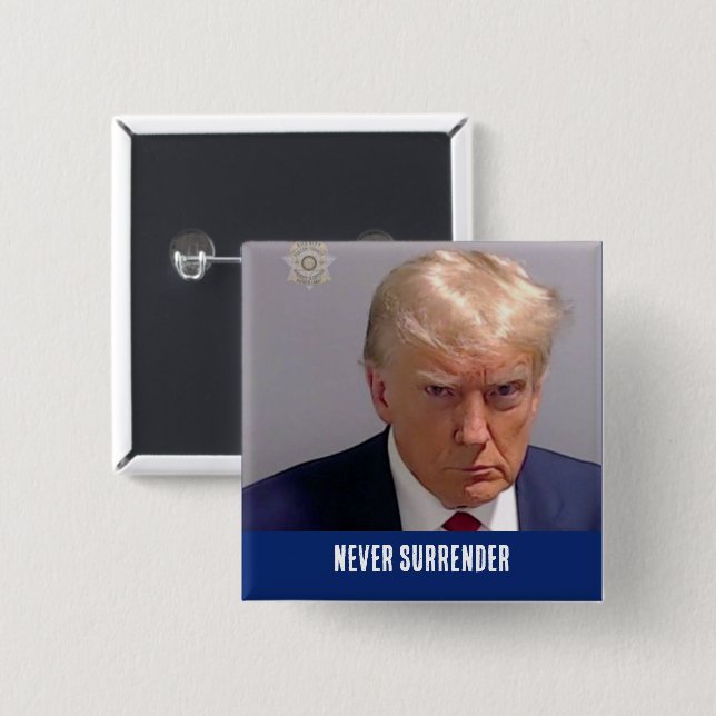 Badge Carré 5 Cm Donald Trump ne cédera jamais (Devant & derrière)