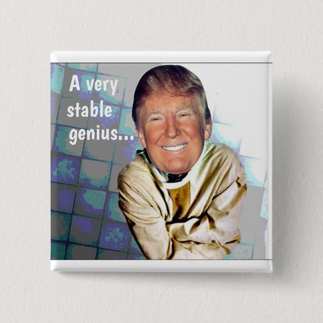 Badge Carré 5 Cm Donald Trump : Un génie très stable (Devant)