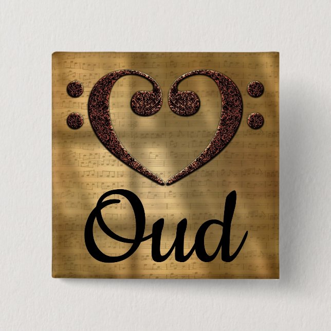 Badge Carré 5 Cm Double Bass Clef Heart Oud (Devant)