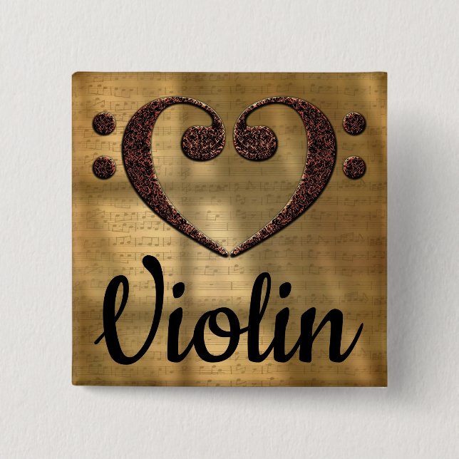 Badge Carré 5 Cm Double Basse Clef Coeur Violon (Devant)
