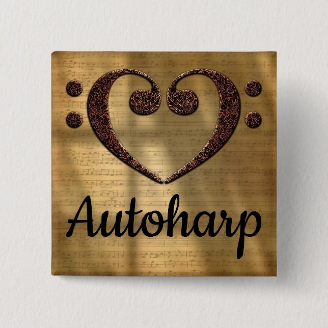Badge Carré 5 Cm Double Basse Clef Heart Autoharp (Devant)