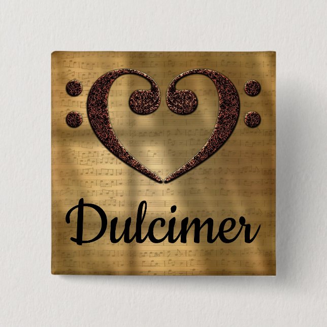 Badge Carré 5 Cm Double Basse Clef Heart Dulcimer (Devant)