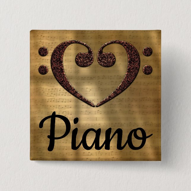 Badge Carré 5 Cm Double Basse Clef Heart Piano (Devant)