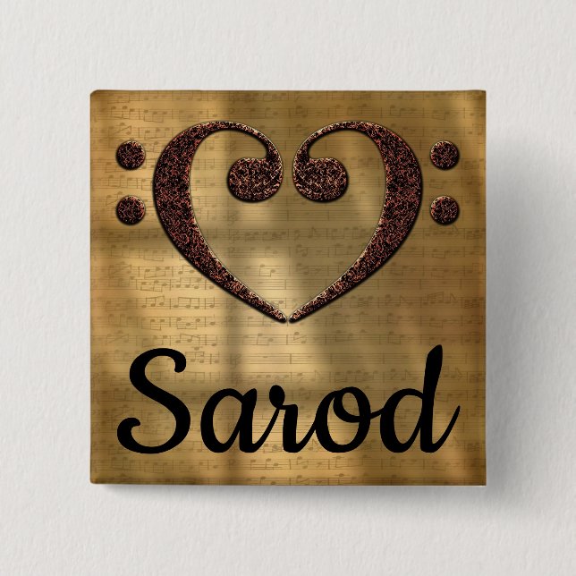 Badge Carré 5 Cm Double Basse Clef Heart Sarod (Devant)