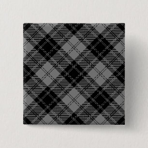 Badge Carré 5 Cm Douglas tartan noir gris plaid