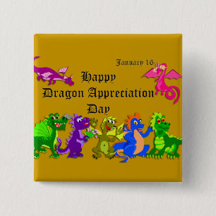 Badge Carré 5 Cm Dragon appréciation jour 16 janvier