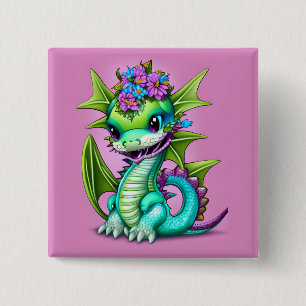 Badge Carré 5 Cm Dragon de bébé pourpre et vert