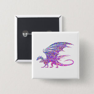 Badge Carré 5 Cm Dragon de mosaïque violet Extraordinaire sur blanc