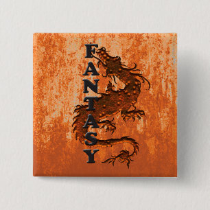 Badge Carré 5 Cm Dragon d'IMAGINAIRE sur la rouille