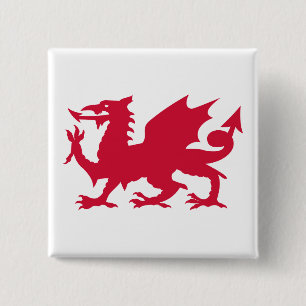 Badge Carré 5 Cm Dragon gallois rouge