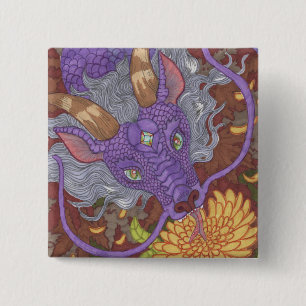 Badge Carré 5 Cm Dragon pourpre en fleur