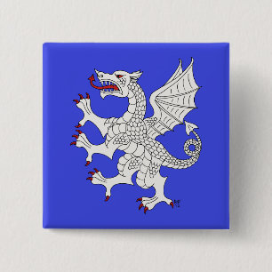 Badge Carré 5 Cm Dragon Rampant Argent