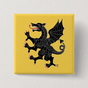 Badge Carré 5 Cm Dragon Rampant Sable