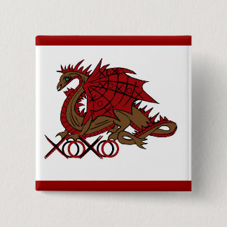 Badge Carré 5 Cm Dragon rouge et brun de XOXO