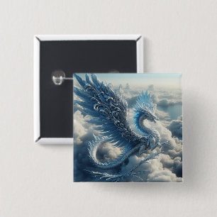 Badge Carré 5 Cm Dragon superbe entouré de nuages