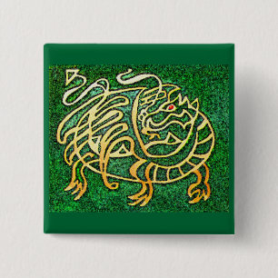 Badge Carré 5 Cm Dragon vert