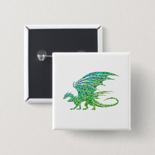 Badge Carré 5 Cm Dragon vert de mosaïque Extraordinaire