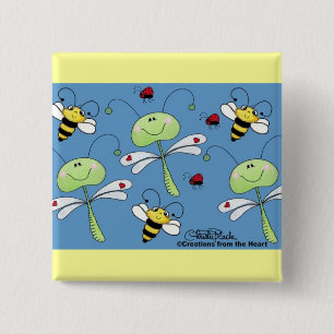Badge Carré 5 Cm Dragonflies, Bees et Ladybugs Collage