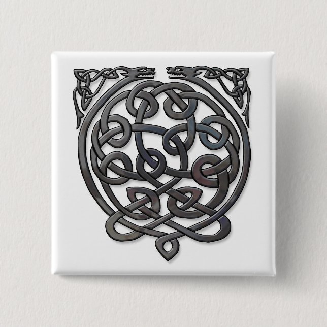 Badge Carré 5 Cm Dragons de noeud celtique - Chrome noir (Devant)