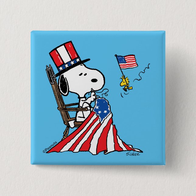 Badge Carré 5 Cm Drapeau 4 juillet à coudre Snoopy (Devant)