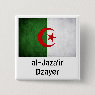 Badge Carré 5 Cm Drapeau Algérie Grunge