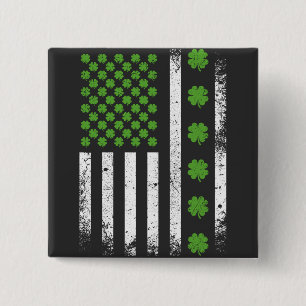 Badge Carré 5 Cm Drapeau américain avec Carré shamrock