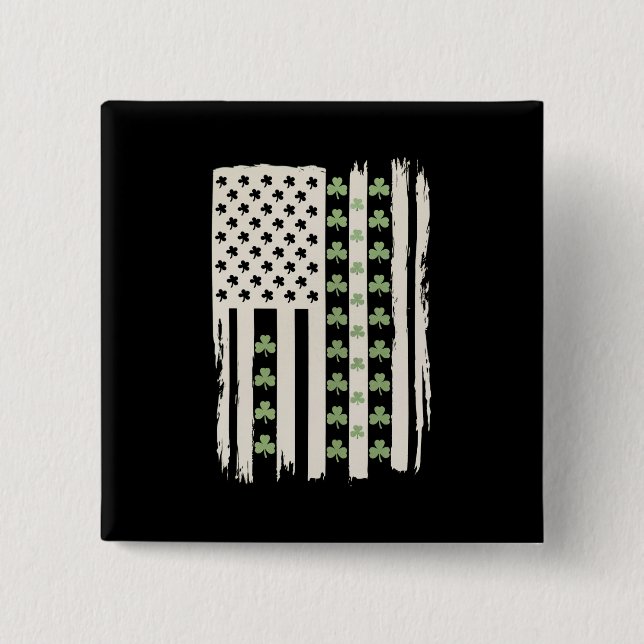 Badge Carré 5 Cm Drapeau américain avec trèfles pour la Saint-Patri (Devant)