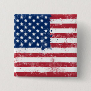 Badge Carré 5 Cm Drapeau américain peint