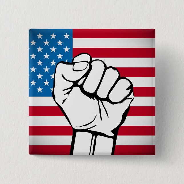 Badge Carré 5 Cm Drapeau américain | Poing levant (Devant)