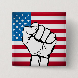 Badge Carré 5 Cm Drapeau américain   Poing levant