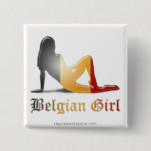 Badge Carré 5 Cm Drapeau belge de silhouette de fille