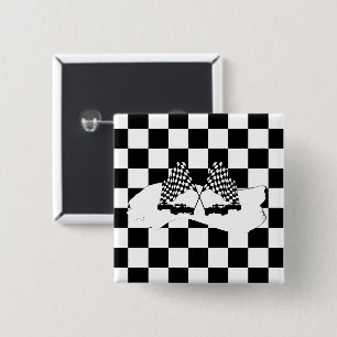 Badge Carré 5 Cm Drapeau Checker et voitures de course