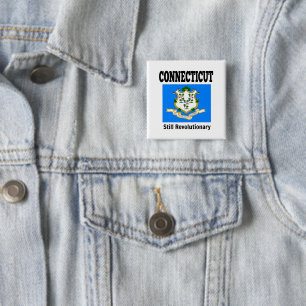 Badge Carré 5 Cm Drapeau Connecticut et devise