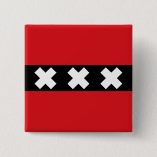 Badge Carré 5 Cm Drapeau d'Amsterdam, Pays-Bas