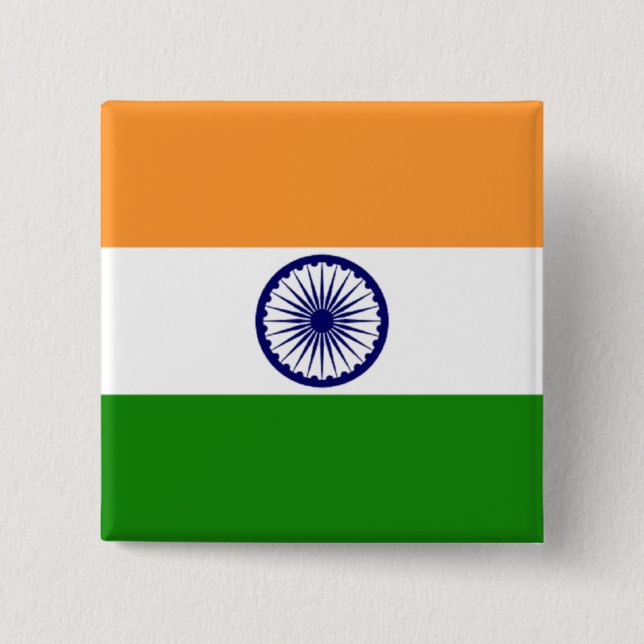 Badge Carré 5 Cm Drapeau de bouton de l'Inde (Devant)