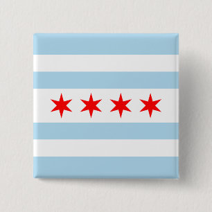 Badge Carré 5 Cm Drapeau de Chicago, Illinois Pinback Button