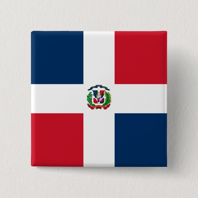 Badge Carré 5 Cm Drapeau de la République Dominicaine (Devant)