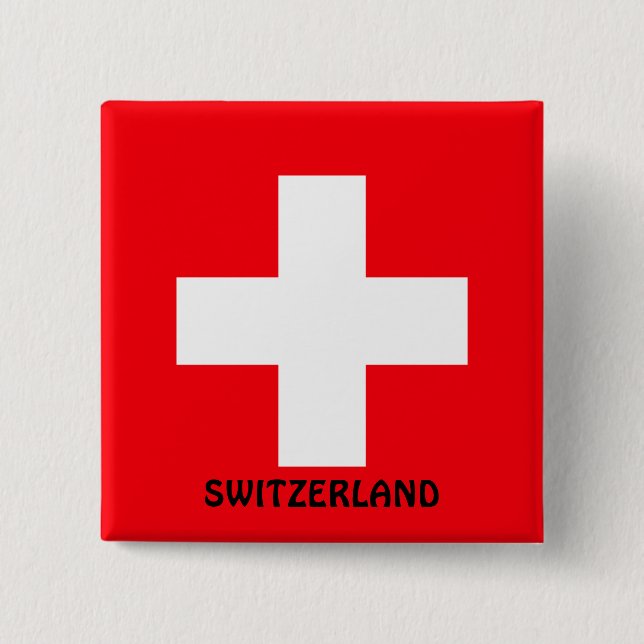 Badge Carré 5 Cm Drapeau de la Suisse  (Devant)