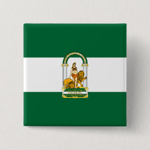Badge Carré 5 Cm Drapeau de l'Andalousie, Espagne