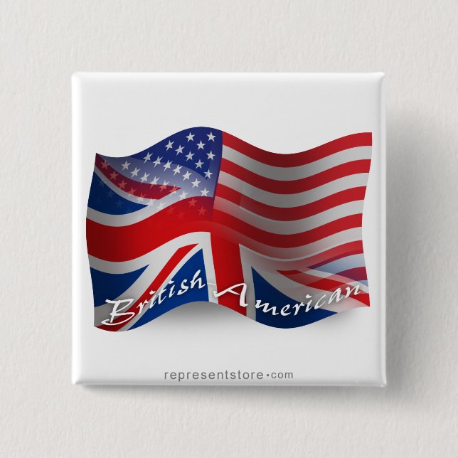 Badge Carré 5 Cm Drapeau de ondulation Britannique-Américain (Devant)