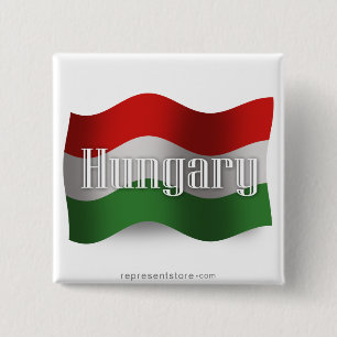 Badge Carré 5 Cm Drapeau de ondulation de la Hongrie