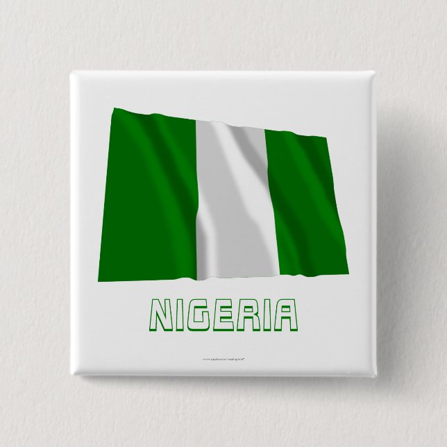 Badge Carré 5 Cm Drapeau de ondulation du Nigéria avec le nom (Devant)