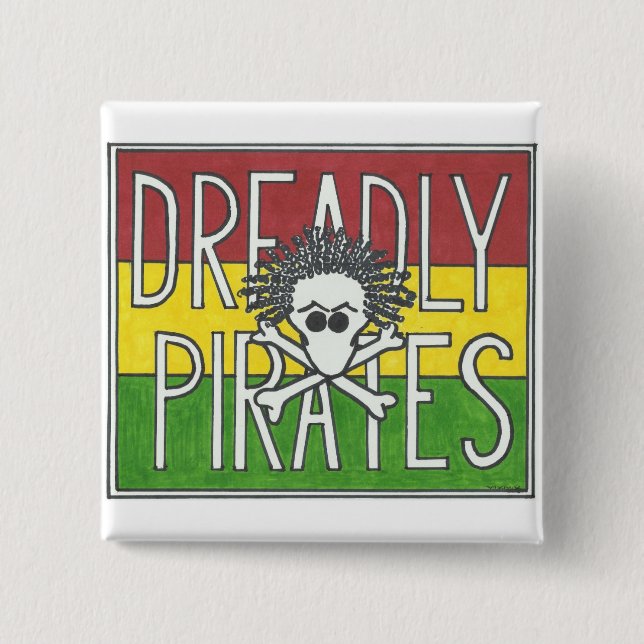 BADGE CARRÉ 5 CM DRAPEAU DE PIRATES DE DREADLY (Devant)