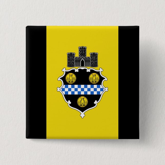 Badge Carré 5 Cm Drapeau de Pittsburgh, Bouton de Pennsylvanie (Devant)