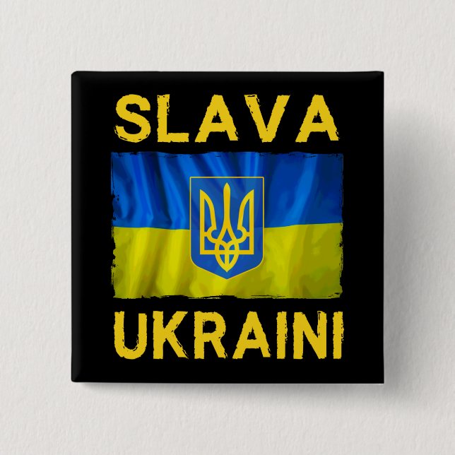 Badge Carré 5 Cm Drapeau de Slava Ukraini slava ukraini (Devant)