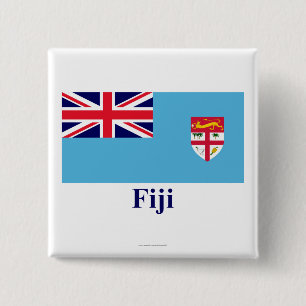 Badge Carré 5 Cm Drapeau des Fidji avec le nom