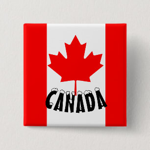 Badge Carré 5 Cm Drapeau du Canada à feuille d'érable rouge vif