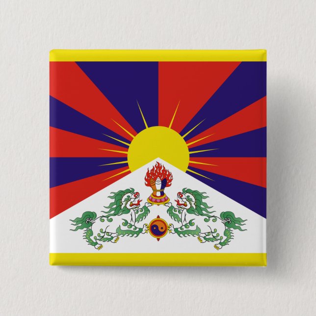 Badge Carré 5 Cm Drapeau du Tibet libre (Devant)