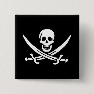 Badge Carré 5 Cm Drapeau Jolly roger de pirate
